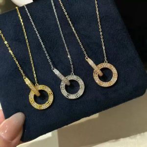 cartier necklace, double love, full diamonds